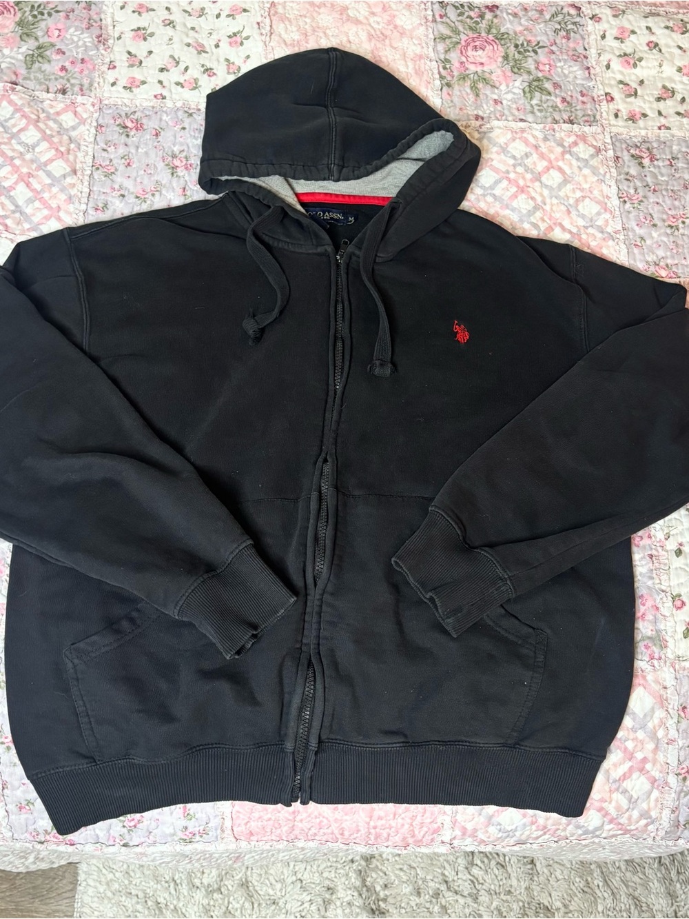 U.S. Polo Assn. Black Zip-Up Hoodie with Red Logo